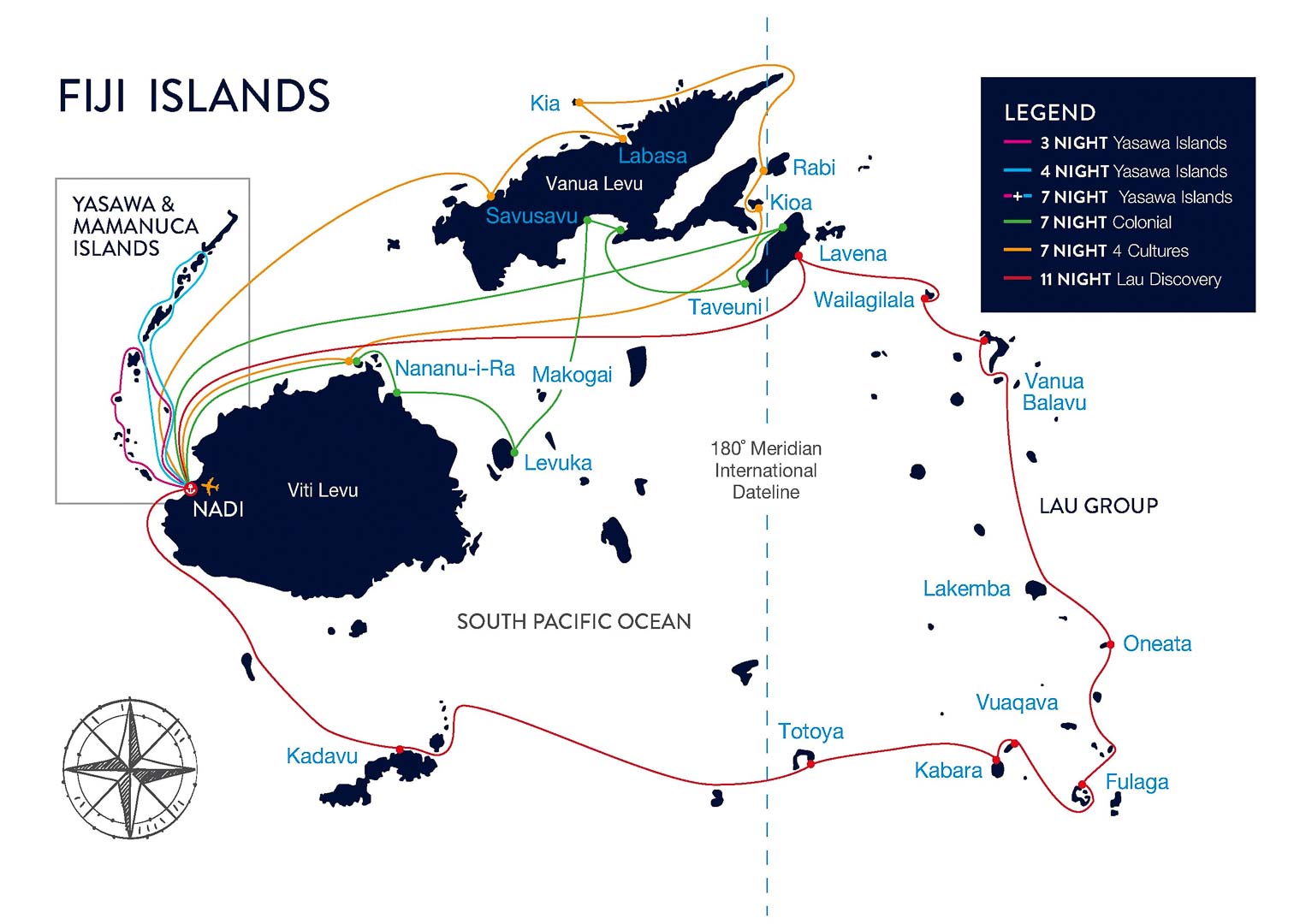 Map - Fiji - Captain Cook Cruises - Reef Endeavour - Fiji Route Maps
